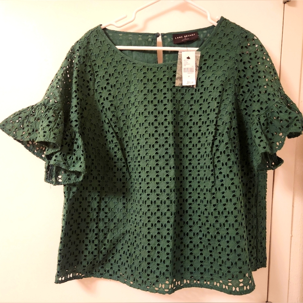 NWT Lane‎ Bryant Cropped Flutter Sleeve Eyelet Top